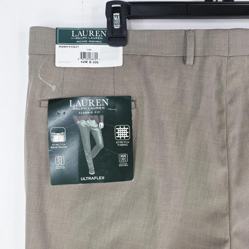 Lauren Ralph Lauren Mens 42X32 Tan Dress Pants Classic Fit Ultraflex Stretch NWT